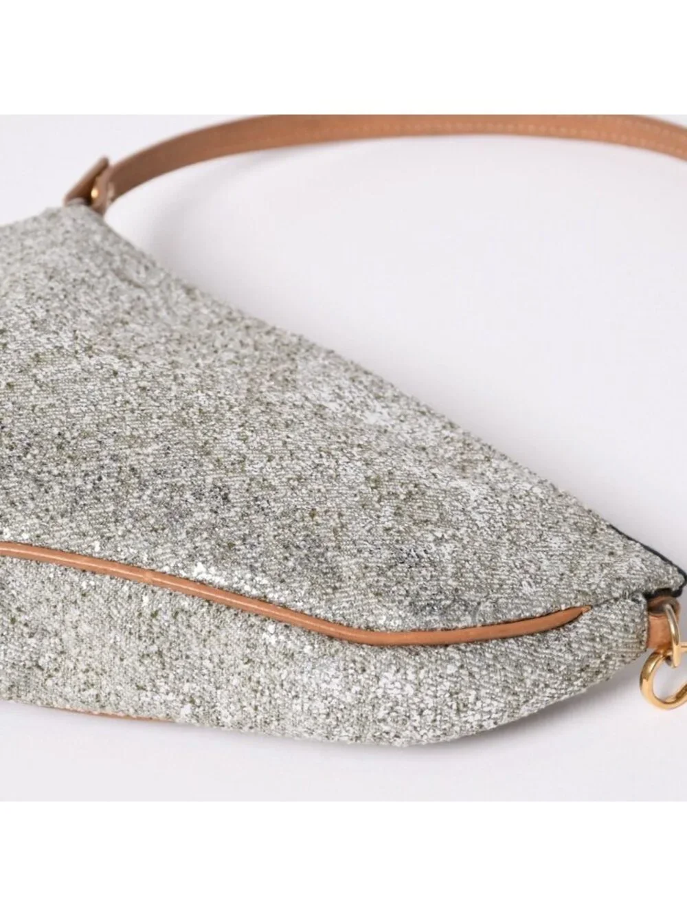 Dior Saddle Pouch Canvas Leather Silver Gold